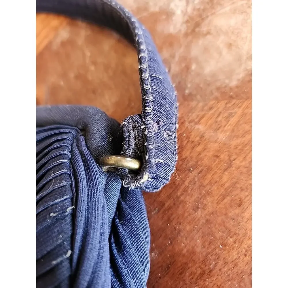 1940s Pleated Navy Blue Hand Bag, Purse, Evening Bag